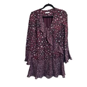 Parker Small Kimberly Leopard Ruffle Flounce Mini Dress Bell Sleeve Silk #6726